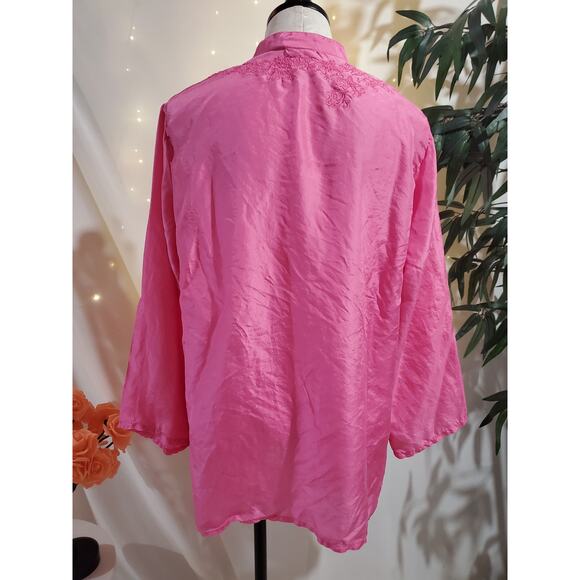 Chicos 100% Silk Shell Button Embroidered Blouse Womens Size 2 US L 12 Pink Top - Picture 3 of 11